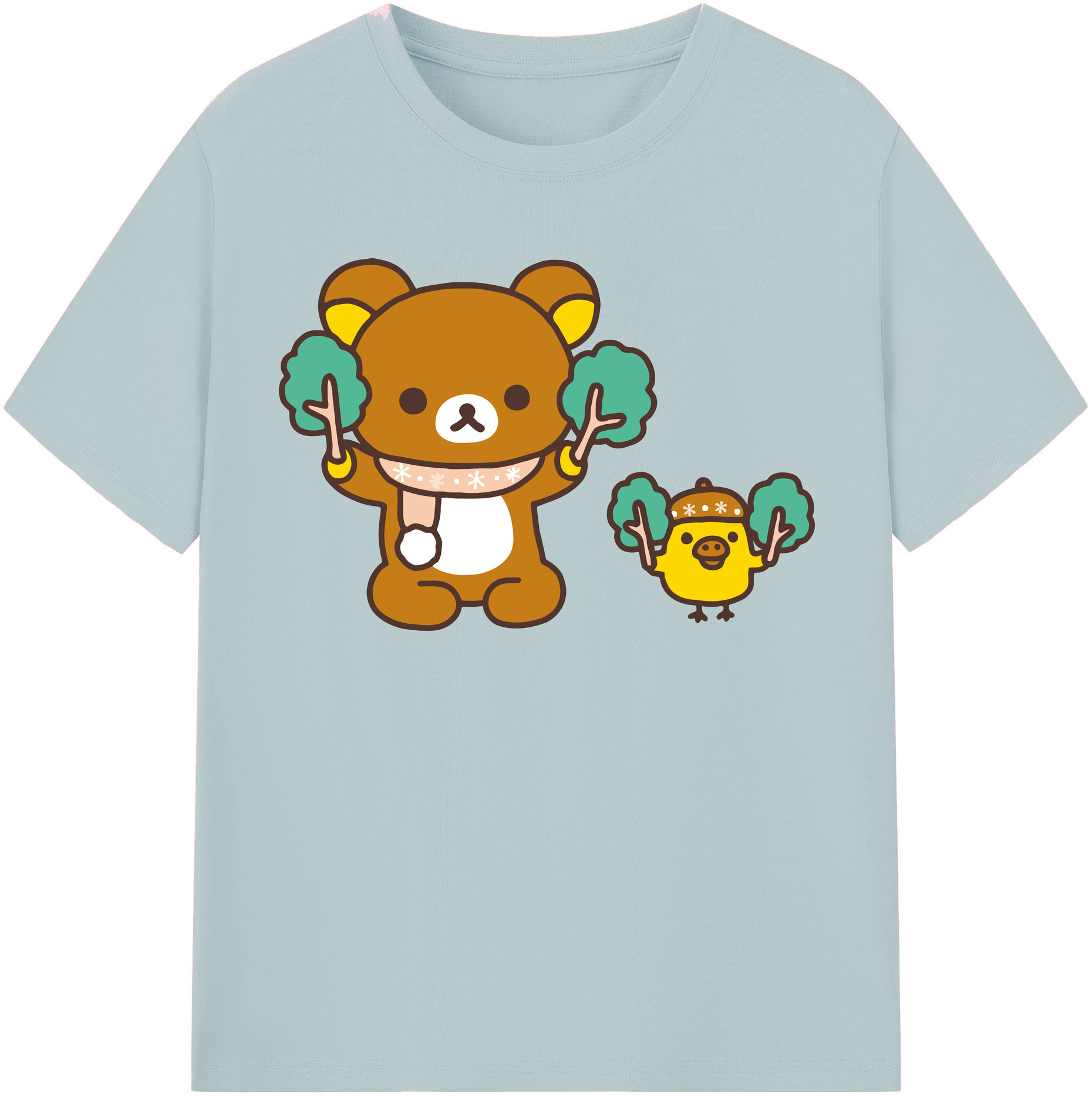 （画像用） リラックマ リラックマ キイロイトリ Rilakkuma Korilakkuma Kiiroitori 綿100％半袖Tシャツ（フロントプリント）